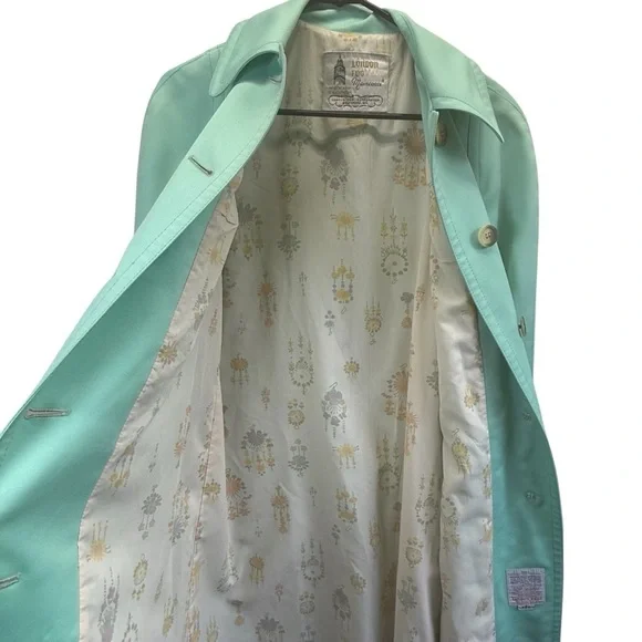 London Fog Vintage Aqua Blue/Green Trench Raincoat. Size 8R - Picture 11 of 16
